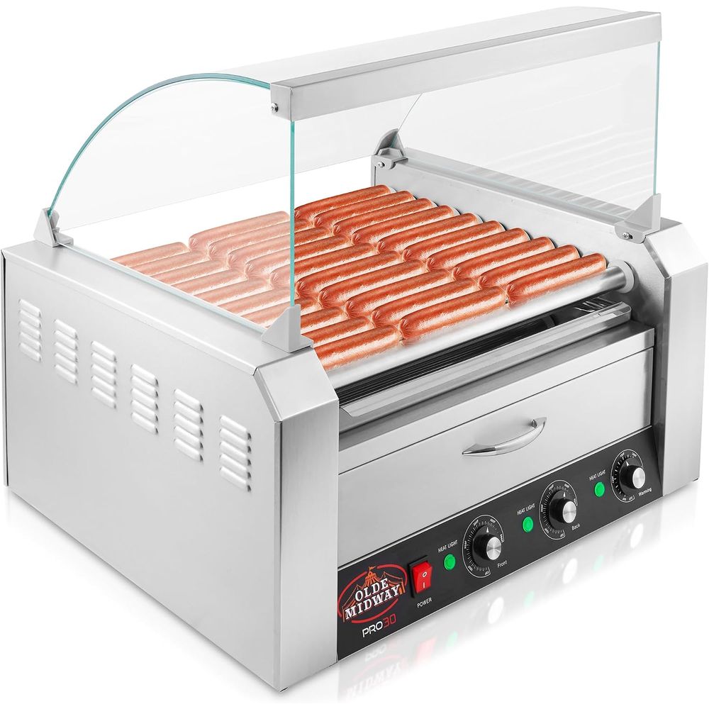 Hot Dog Roller Grill - เครื่องทำฮอทดอกไฟฟ้า Olde Way Electric 30 พร้อมเตาย่างแบบลูกกลิ้ง