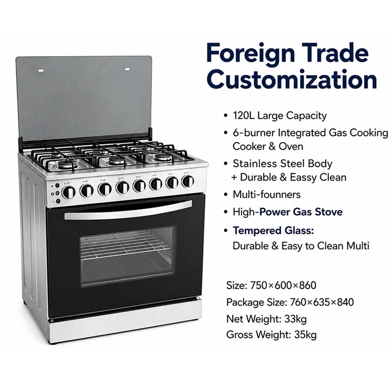 Commercial Kitchen Oven - เตาแก๊สและเตาอบ 6 หัวเตาเชิงพาณิชย์—อุปกรณ์สำหรับร้านอาหารสไตล์ตะวันตกและครัวโรงแรม (ปรับแต่งได้)