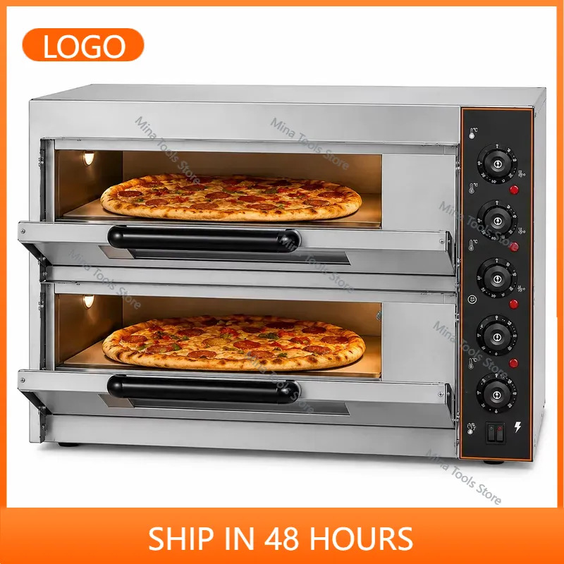 Commercial Kitchen Oven - เตาอบพิซซ่าไฟฟ้าเชิงพาณิชย์ 3000 วัตต์ แบบสองชั้น สแตนเลส สำหรับร้านอาหาร
