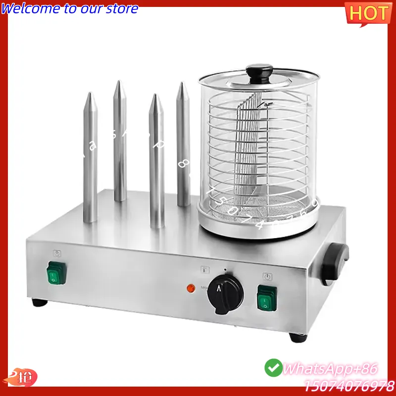 Hot Dog Roller Grill - เครื่องทำฮอทดอกไฟฟ้าแบบอัตโนมัติ รุ่นปี 2026 พร้อมเครื่องนึ่งขนมปังและเครื่องย่างไส้กรอก สำหรับใช้ในเชิงพาณิชย์ พร้อมถาดขนมปัง