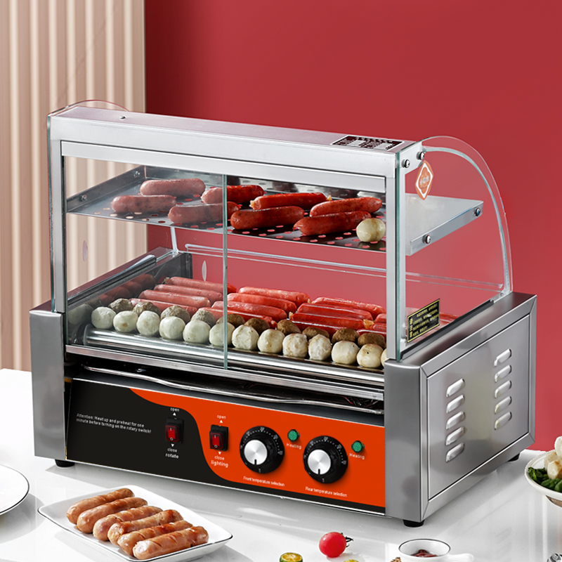 Hot Dog Roller Grill - เตาปิ้งไส้กรอกและฮอทดอกไฟฟ้า สแตนเลส 7 ลูกกลิ้ง สำหรับครัว