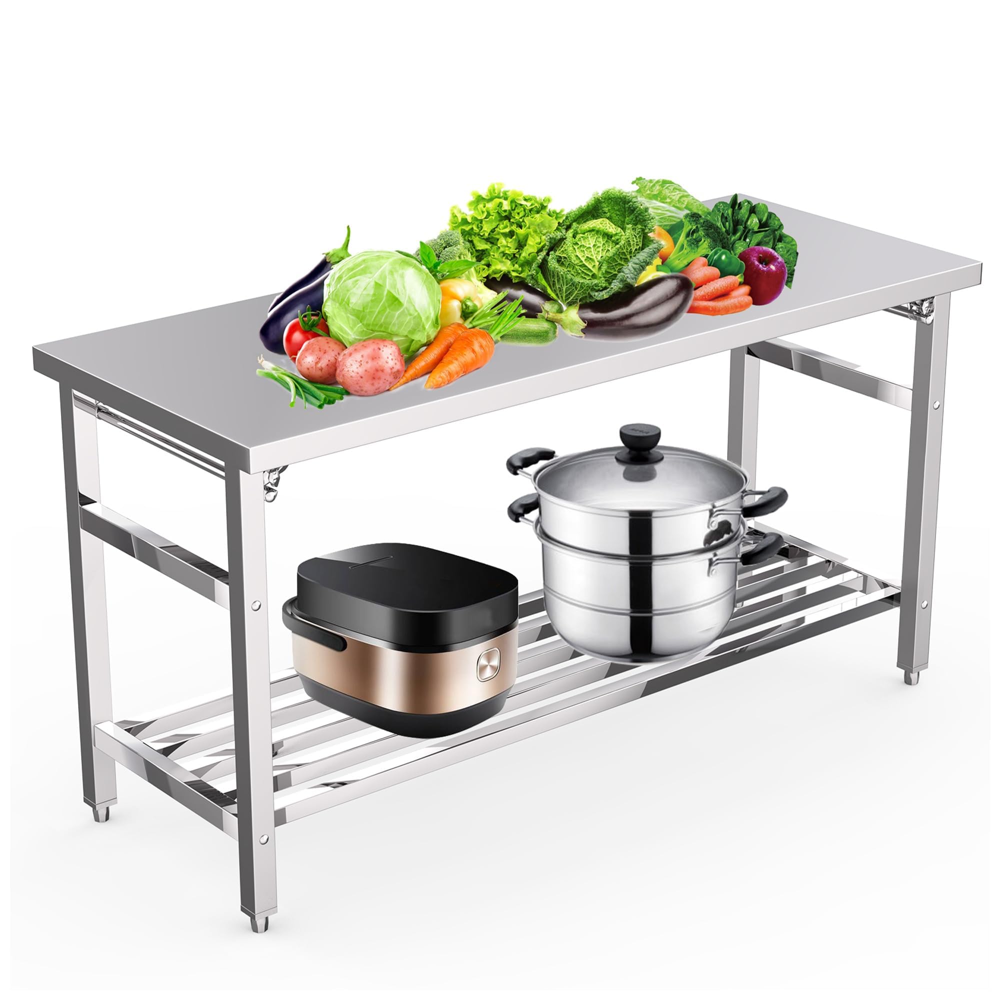 Commercial Kitchen Table - โต๊ะเตรียมอาหารสแตนเลสแบบพับได้ ขนาด 60