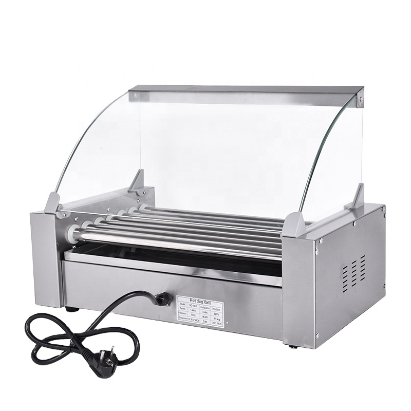 Hot Dog Roller Grill - เครื่องย่างฮอทดอกแบบลูกกลิ้งรุ่นใหม่ 7 ลูกกลิ้งเคลือบสารกันติด ถาดรองน้ำหยดสแตนเลสเกรดอาหารแบบถอดได้ น้ำหนักเบา พกพาสะดวก