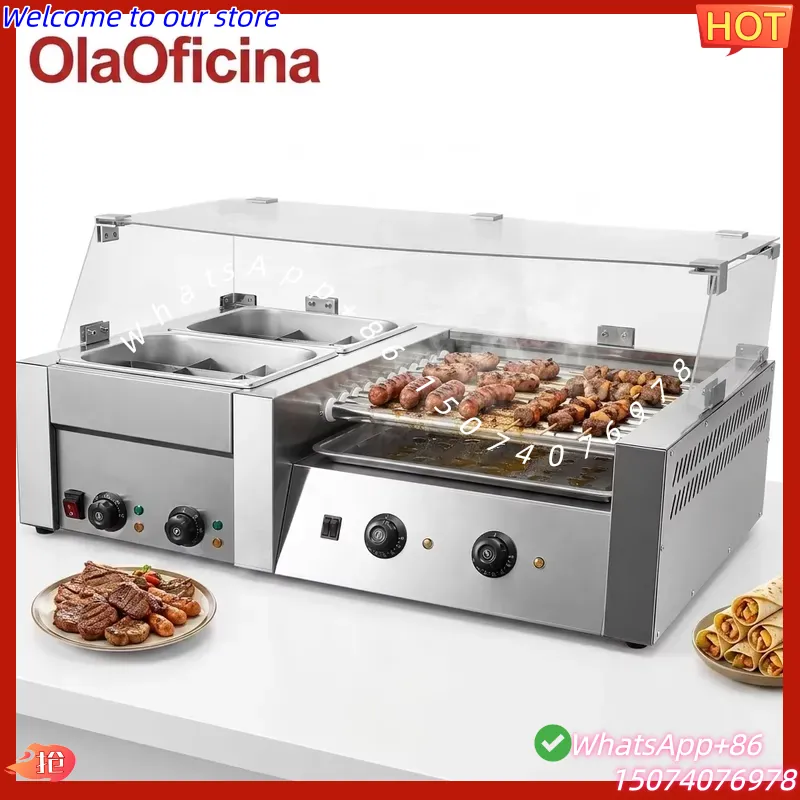 Hot Dog Roller Grill - เตาปิ้งฮอทดอกไฟฟ้าแบบ 11 ลูกกลิ้ง ปี 2026 พร้อมหม้อโอเด็นในตัว