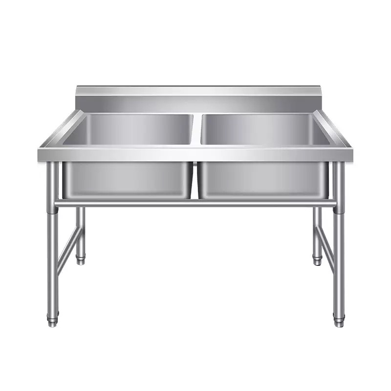 Commercial Kitchen Table - โต๊ะทำงานสแตนเลสสำหรับครัวเชิงพาณิชย์พร้อมอ่างล้างจานคู่