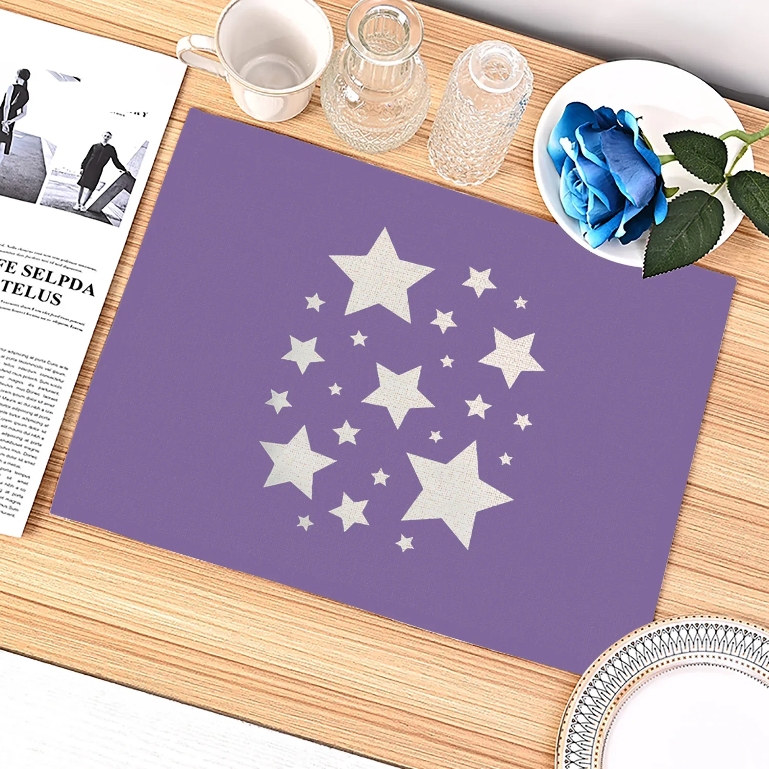 แผ่นรองจานลายเรขาคณิตสีม่วงสำห - Commercial Kitchen Table บทวิจารณ์และราคา