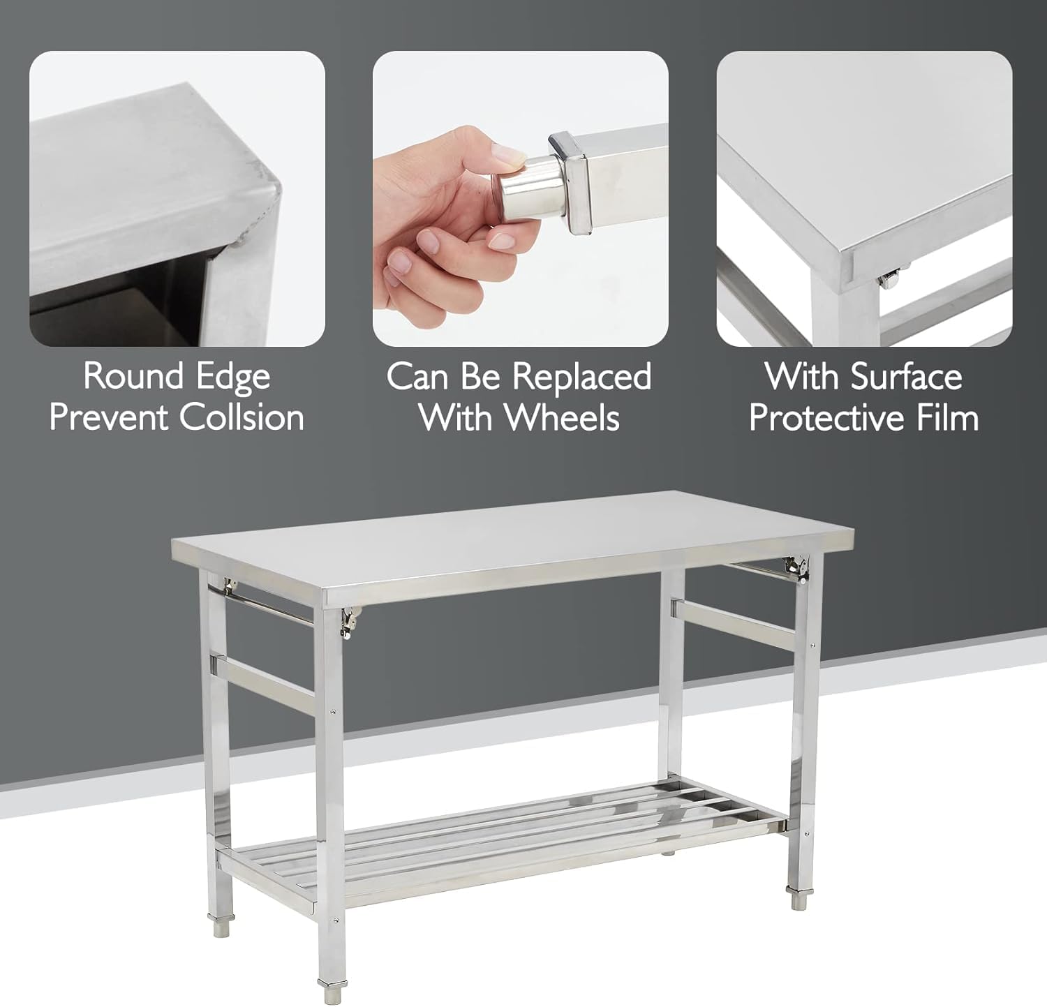 โต๊ะเตรียมอาหารสแตนเลสแบบพับได - Commercial Kitchen Table บทวิจารณ์และราคา